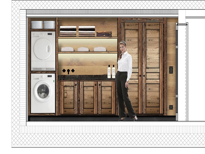 Garderobe Architekt Privat Chalet Zermatt Zimmer Suiten Exklusive Luxus Chaleteinrichtung Hoteleinrichtung Hoteleinrichter Hotelausstatter diesigner konzept David Weigel 1