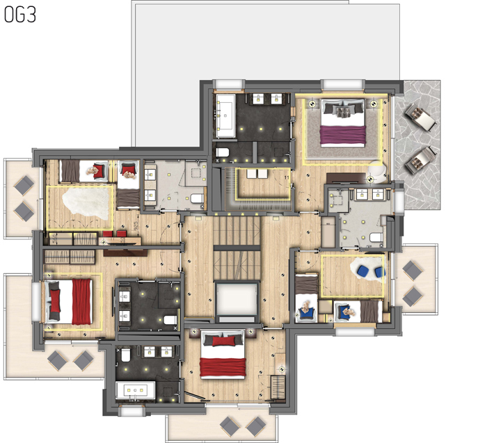 3OG Chalet Schweiz diesigner konzept Grundriss